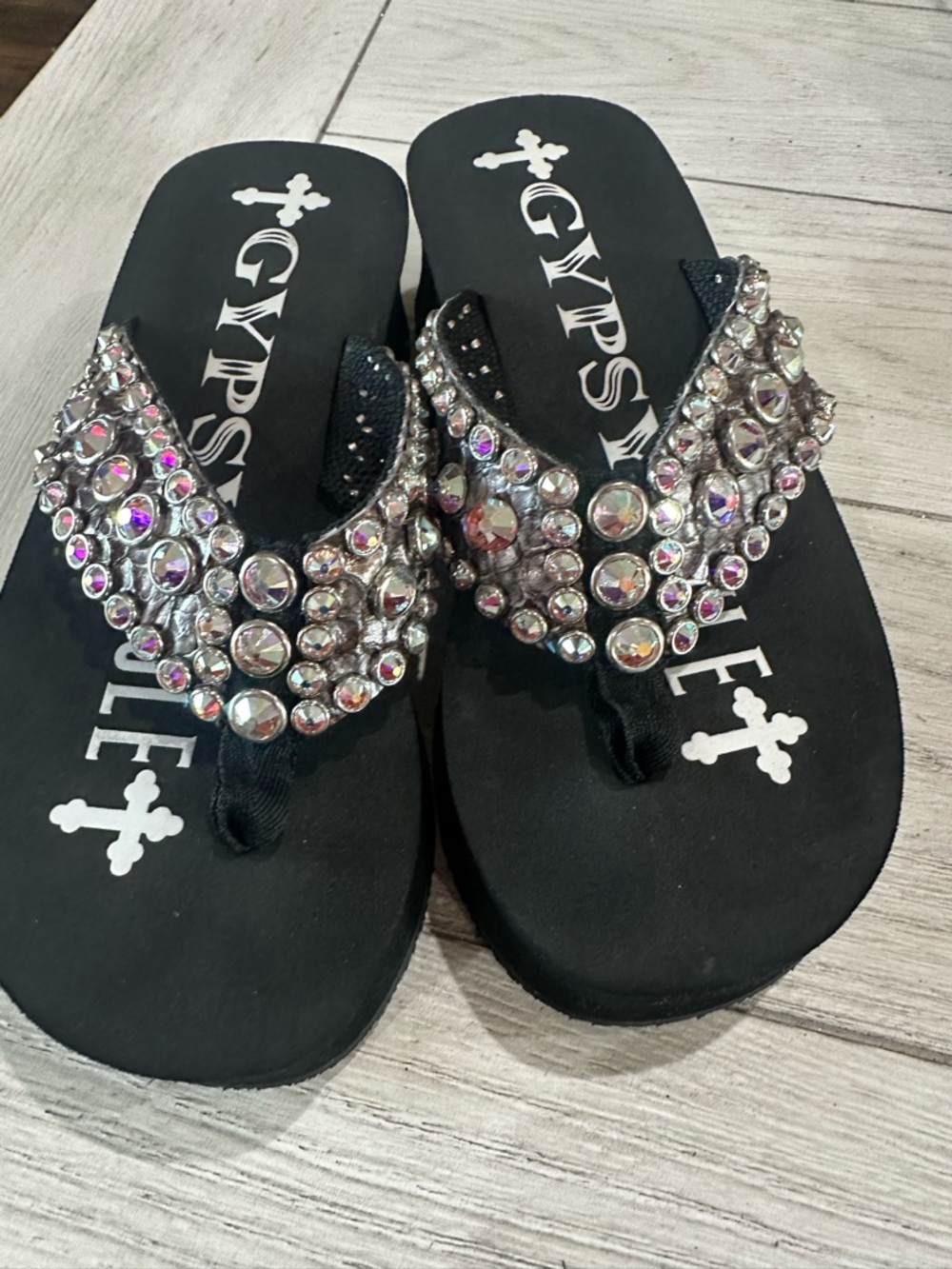 Black Jeweled Thong Sandals
